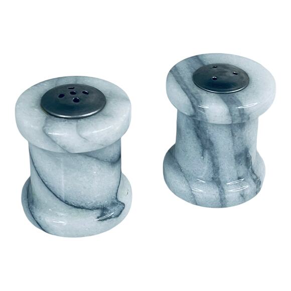 VTG Marble SALT & PEPPER SHAKERS Mini 1.75" Gray White Marbled Alabaster Stone - Picture 5 of 5